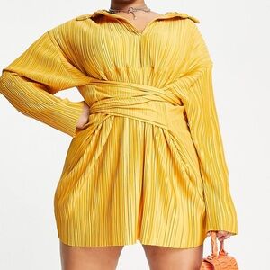 ASOS Yellow Pleated Wrap Dress with Dolman Sleeves